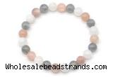 CGB8014 8mm moonstone, white moonstone & labradorite beaded stretchy bracelets