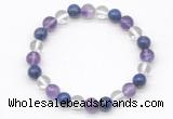 CGB8016 8mm amethyst, white crystal & lapis lazuli beaded stretchy bracelets