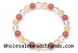 CGB8017 8mm citrine, white crystal & red agate beaded stretchy bracelets