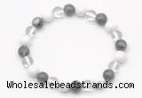 CGB8019 8mm white crystal, white howlite & black labradorite beaded stretchy bracelets