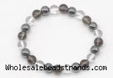 CGB8020 8mm white crystal, smoky quartz & hematite beaded stretchy bracelets