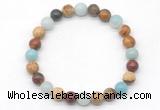 CGB8037 8mm amazonite, picasso jasper & picture jasper beaded stretchy bracelets