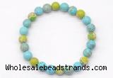 CGB8038 8mm blue howlite, blue & green sea sediment jasper beaded stretchy bracelets