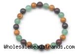 CGB8039 8mm green aventurine, brecciated jasper & wooden jasper beaded stretchy bracelets