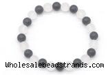 CGB8044 8mm matte white crystal & matte black agate beaded stretchy bracelets