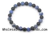 CGB8048 8mm matte lapis lazuli & matte black agate beaded stretchy bracelets