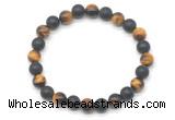 CGB8049 8mm yellow tiger eye & matte black agate beaded stretchy bracelets