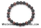 CGB8052 8mm grade AA red tiger eye & matte black agate beaded stretchy bracelets