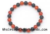 CGB8056 8mm red agate & matte black agate beaded stretchy bracelets