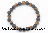 CGB8061 8mm yellow tiger eye & black lava beaded stretchy bracelets