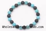 CGB8066 8mm blue howlite & black lava beaded stretchy bracelets