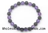 CGB8068 8mm amethyst & black lava beaded stretchy bracelets