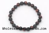 CGB8069 8mm red tiger eye & black lava beaded stretchy bracelets