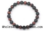 CGB8070 8mm grade AA red tiger eye & black lava beaded stretchy bracelets