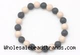 CGB8073 8mm white fossil jasper & black lava beaded stretchy bracelets