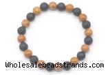 CGB8074 8mm wooden jasper & black lava beaded stretchy bracelets