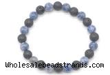 CGB8078 8mm blue spot gemstone & black lava beaded stretchy bracelets