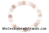 CGB8083 8mm matte white crystal, rose quartz & sunstone beaded stretchy bracelets