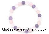 CGB8084 8mm matte white crystal, rose quartz & amethyst beaded stretchy bracelets