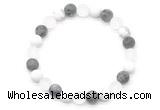 CGB8086 8mm matte white crystal, white howlite & black labradorite beaded stretchy bracelets