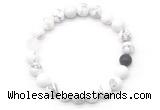 CGB8091 8mm matte white howlite, white crystal & black agate beaded stretchy bracelets