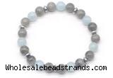 CGB8108 8mm labradorite, aquamarine & hematite power beads bracelet