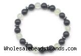 CGB8119 8mm black obsidian, prehnite & hematite power beads bracelet