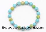 CGB8125 8mm blue howlite, blue sea sediment jasper & hematite power beads bracelet