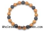 CGB8133 8mm wooden jasper, black lava & hematite power beads bracelet