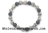 CGB8134 8mm dalmatian jasper, black lava & hematite power beads bracelet