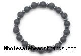 CGB8138 8mm matte black agate, black lava & hematite power beads bracelet