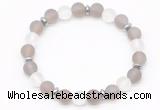 CGB8141 8mm matte grey agate, white crystal & hematite power beads bracelet