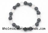 CGB8144 8mm matte black agate, white crystal & hematite power beads bracelet