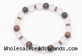 CGB8145 8mm matte white crystal, red tiger eye & hematite power beads bracelet