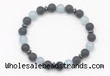 CGB8147 8mm matte black agate, aquamarine & hematite power beads bracelet