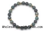 CGB8150 8mm moss agate, matte black agate & hematite power beads bracelet