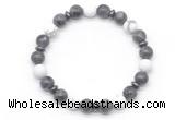 CGB8153 8mm black labradorite, matte white howlite & hematite power beads bracelet