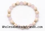 CGB8154 8mm white fossil jasper, matte rose quartz & hematite power beads bracelet