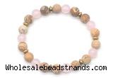 CGB8155 8mm matte picture jasper, rose quartz & hematite power beads bracelet