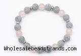 CGB8156 8mm matte grey picture jasper, rose quartz & hematite power beads bracelet