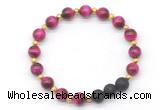 CGB8167 8mm red tiger eye & black lava beaded stretchy bracelets