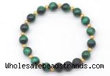 CGB8168 8mm green tiger eye & black lava beaded stretchy bracelets