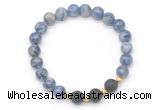 CGB8179 8mm blue spot stone & black lava beaded stretchy bracelets