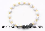 CGB8185 8mm matte white howlite & black lava beaded stretchy bracelets