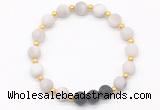 CGB8186 8mm matte white crazy lace agate & black lava beaded stretchy bracelets