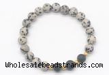 CGB8236 8mm dalmatian jasper & matte black agate beaded stretchy bracelets