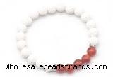 CGB8270 8mm white lava & red agate beaded mala stretchy bracelets