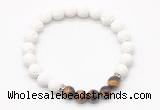 CGB8273 8mm white lava & grade AA yellow tiger eye beaded mala stretchy bracelets