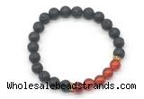 CGB8283 8mm black lava & red agate beaded mala stretchy bracelets