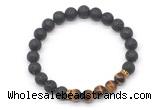 CGB8286 8mm black lava & grade AA yellow tiger eye beaded mala stretchy bracelets